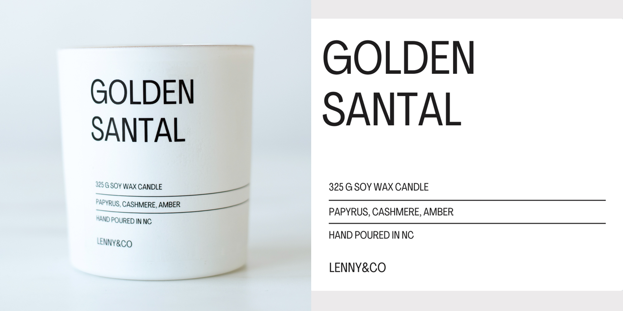 Golden Santal fragrance oil candle and label.